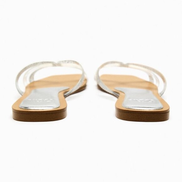 ZARA FLAT VINYL SLIDER SANDALS WITH RHINESTONES CLEAR SIZE 6 | 3656/110 - Picture 2 of 4